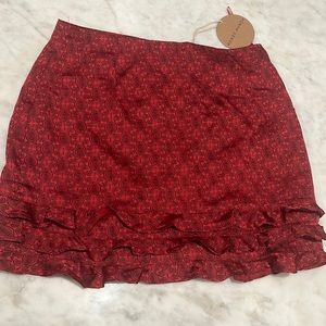 Womens Honey Punch Red Damask Print Ruffle Mini Skirt Size M Honey Punch